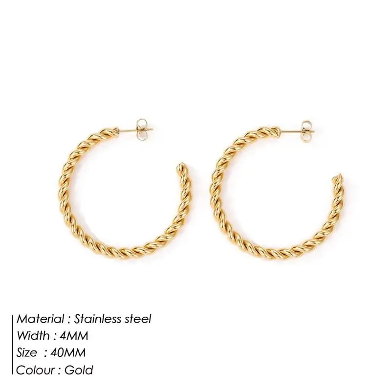 Vintage Spiral Twist Hoop Earrings for Women Stainless Steel Punk Party Trendy Gold Color Silver Wholesale Dropshipping