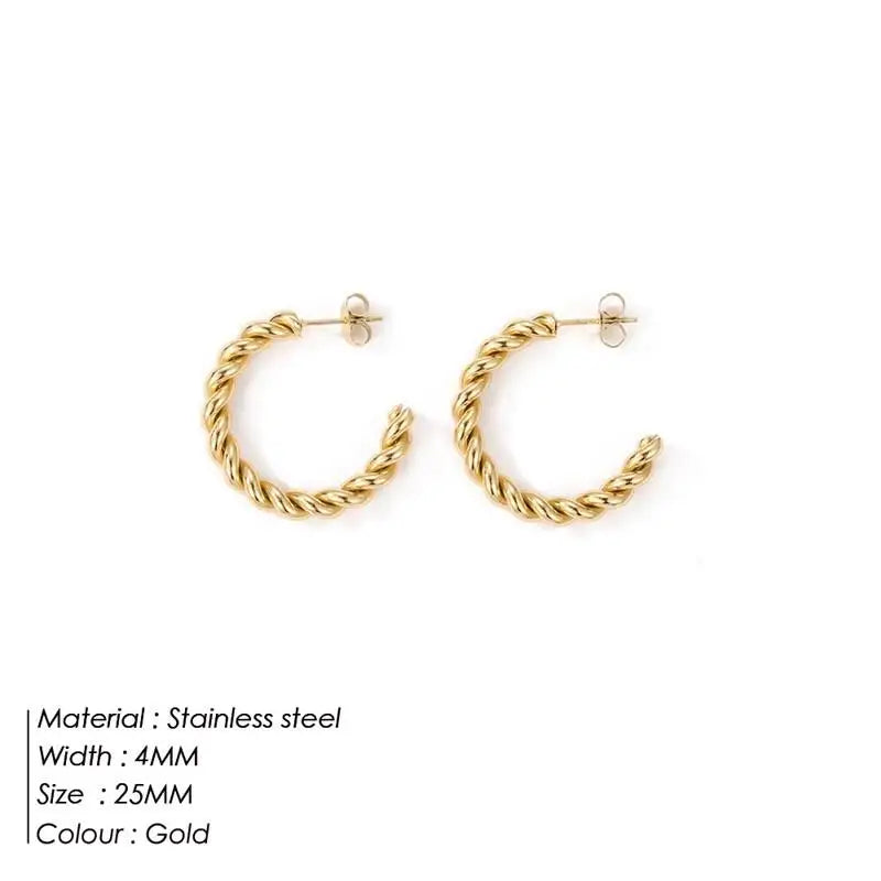 Vintage Spiral Twist Hoop Earrings for Women Stainless Steel Punk Party Trendy Gold Color Silver Wholesale Dropshipping