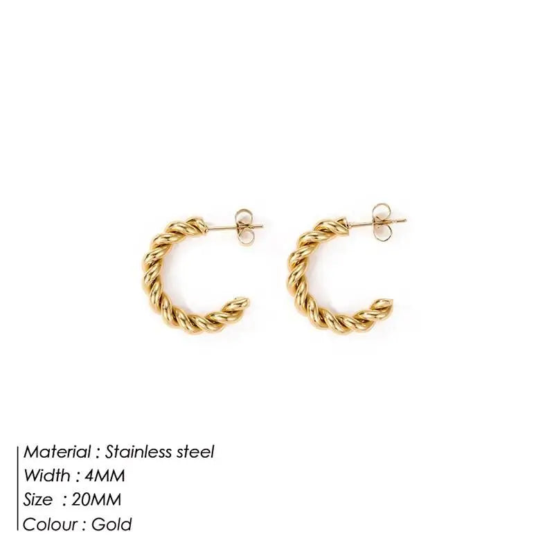 Vintage Spiral Twist Hoop Earrings for Women Stainless Steel Punk Party Trendy Gold Color Silver Wholesale Dropshipping
