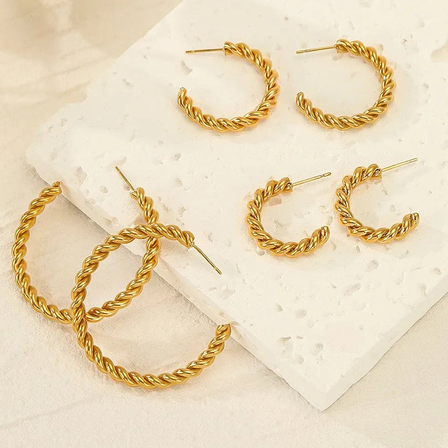 Vintage Spiral Twist Hoop Earrings for Women Stainless Steel Punk Party Trendy Gold Color Silver Wholesale Dropshipping