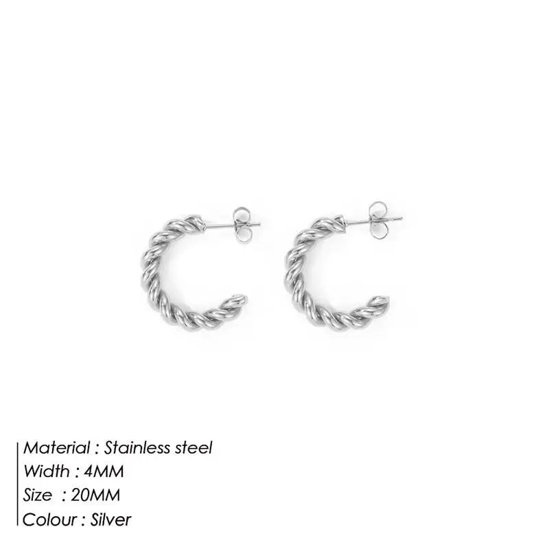 Vintage Spiral Twist Hoop Earrings for Women Stainless Steel Punk Party Trendy Gold Color Silver Wholesale Dropshipping