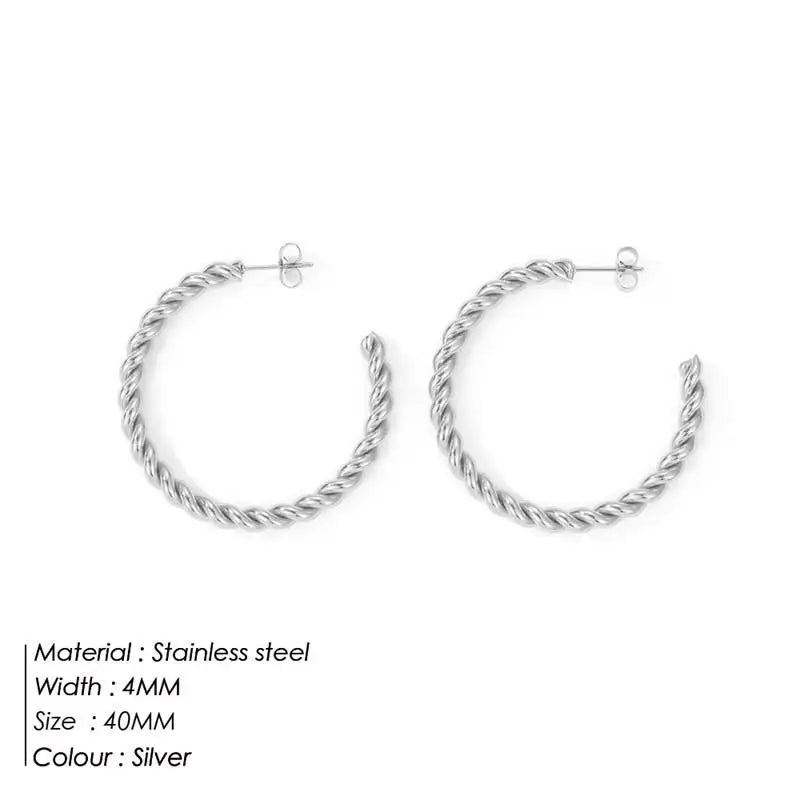 Vintage Spiral Twist Hoop Earrings for Women Stainless Steel Punk Party Trendy Gold Color Silver Wholesale Dropshipping