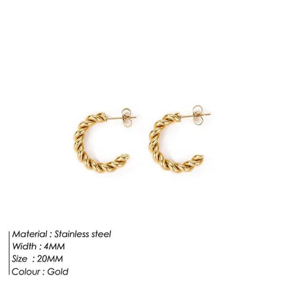 Vintage Spiral Twist Hoop Earrings for Women Stainless Steel Punk Party Trendy Gold Color Silver Wholesale Dropshipping
